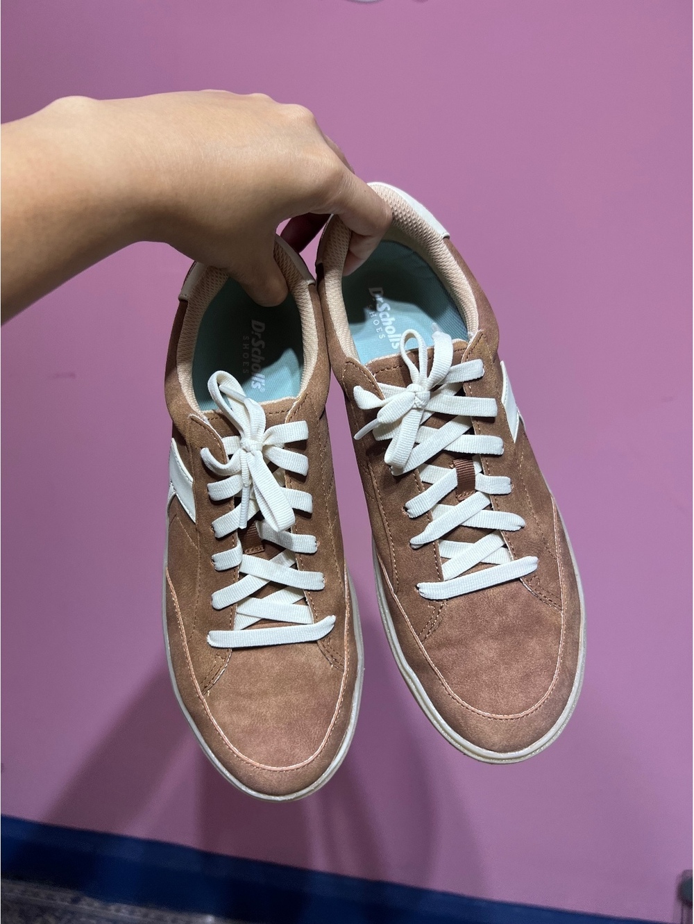 Dr. Scholl's Brown Suede Casual Sneakers with White Accents